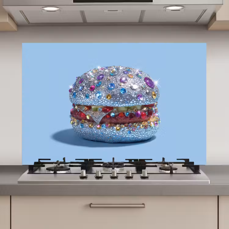 Spatscherm keuken - Glitters - Hamburger - Blauw — 1