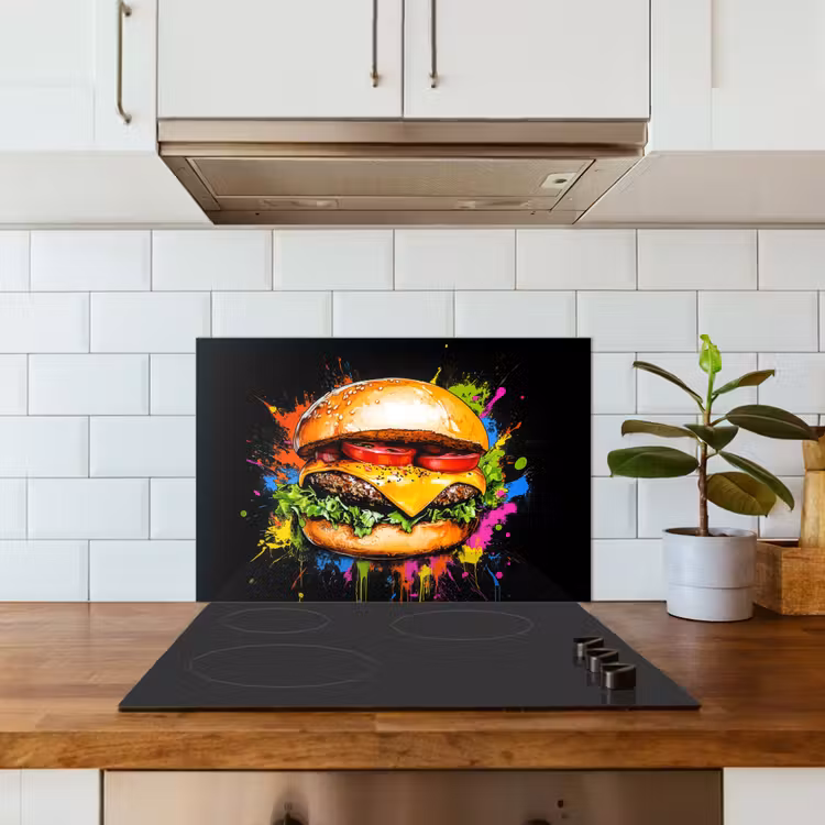 Spatscherm keuken - Hamburger - Graffiti - Verf - Kleurrijk - Eten - Abstract — 6