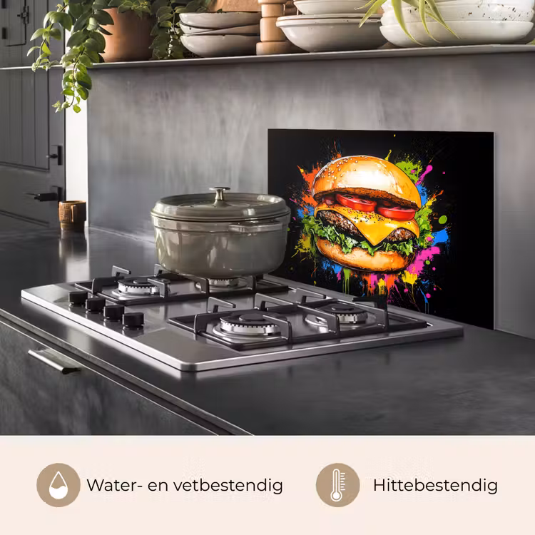 Spatscherm keuken - Hamburger - Graffiti - Verf - Kleurrijk - Eten - Abstract — 7