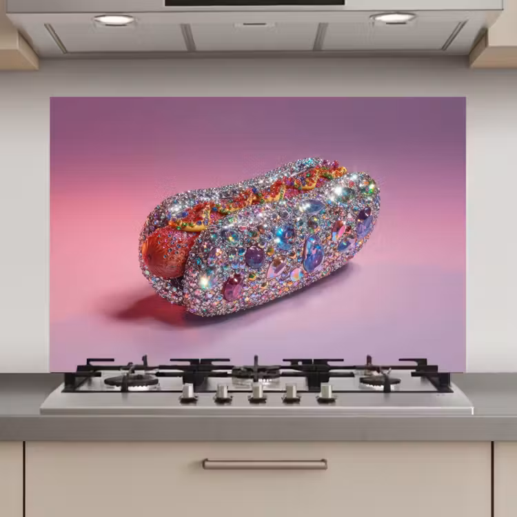 Spatscherm keuken - Hotdog - Steentjes - Glitters - Paars — 1