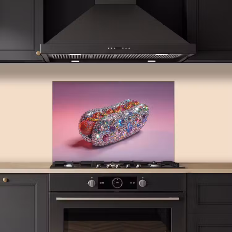 Spatscherm keuken - Hotdog - Steentjes - Glitters - Paars — 2