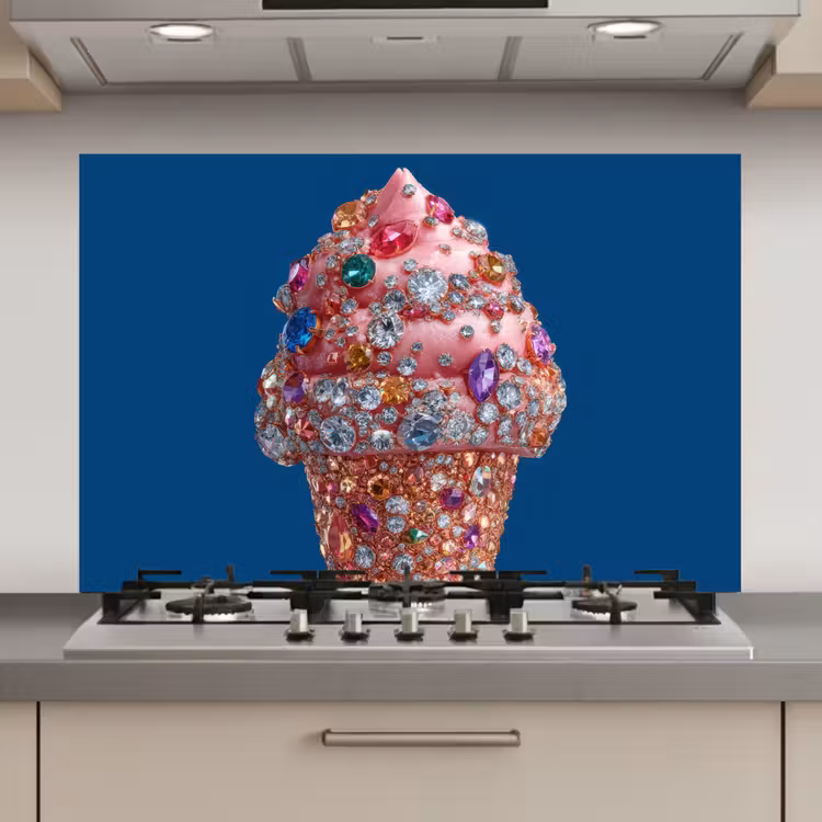 Spatscherm keuken - Ijsje - Hoorntje - Steentjes - Blauw — 1