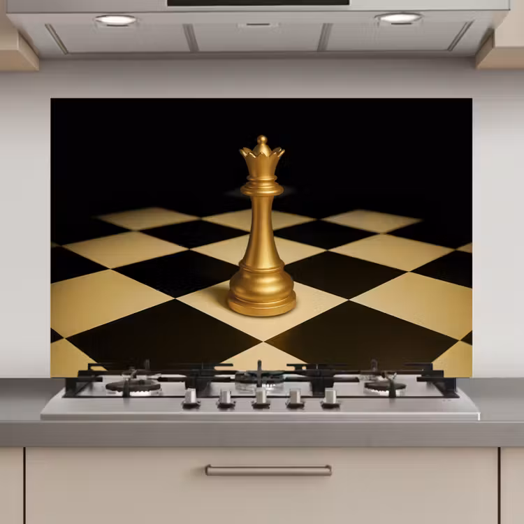 Spatscherm keuken - Koningin - Schaakstuk - Geblokt - Goud — 1