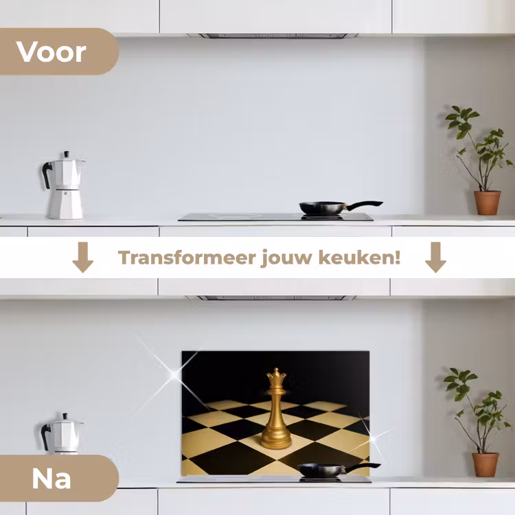 Spatscherm keuken - Koningin - Schaakstuk - Geblokt - Goud — 3