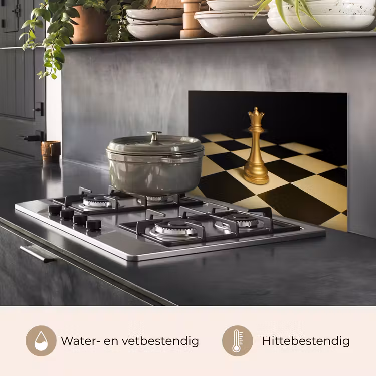 Spatscherm keuken - Koningin - Schaakstuk - Geblokt - Goud — 7