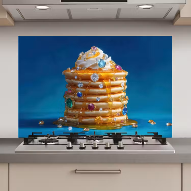 Spatscherm keuken - Pannenkoeken - Steentjes - Glitter - Slagroom — 1