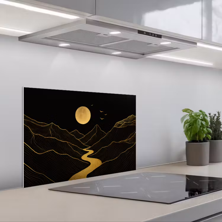 Spatscherm keuken - Rivier - Goud - Maan - Vogels — 5