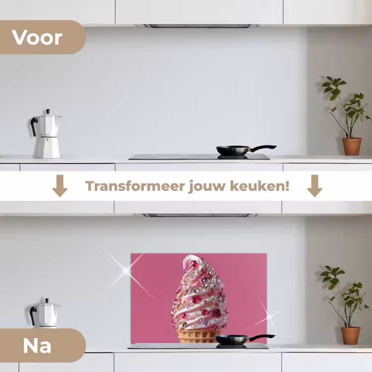 Spatscherm keuken - Softijs - Edelstenen - Roze - Hoorntje — 3