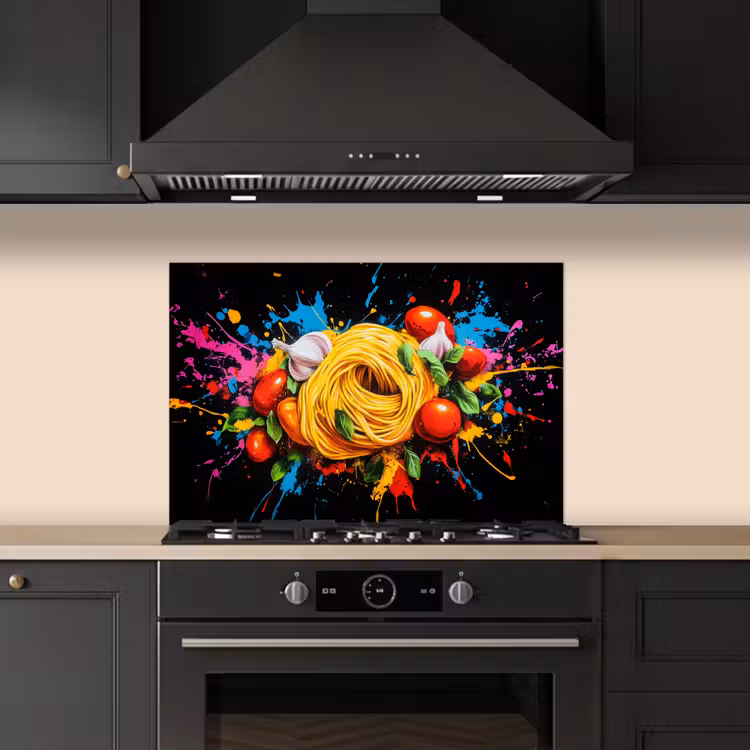 Spatscherm keuken - Spaghetti - Graffiti - Verf - Kleurrijk - Eten - Modern — 2