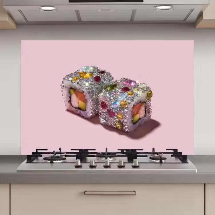 Spatscherm keuken - Sushi - Rolletjes - Steentjes - Kleurrijk — 1