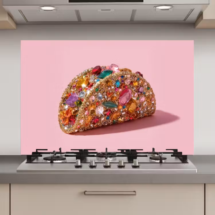 Spatscherm keuken - Taco - Kleurrijk - Edelstenen - Goud — 1