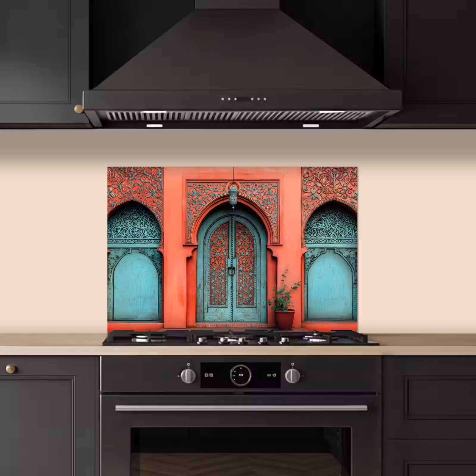 Spatscherm keuken - Lantaarn - Deur - Turquoise — 1