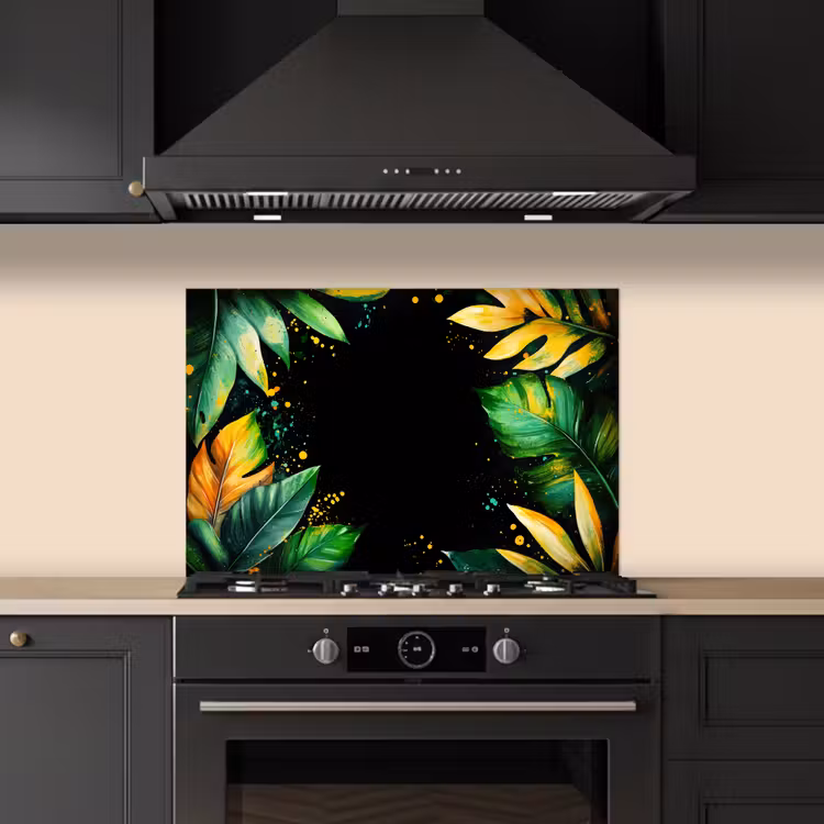 Spatscherm keuken - Bladeren - Groen - Geel - Verf - Jungle — 2