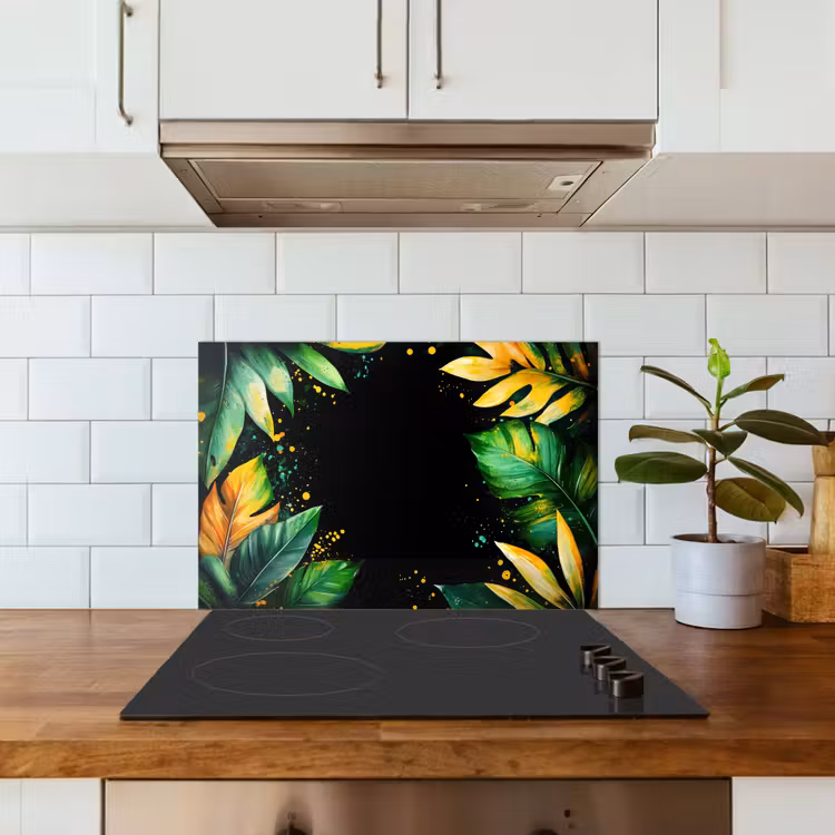 Spatscherm keuken - Bladeren - Groen - Geel - Verf - Jungle — 6
