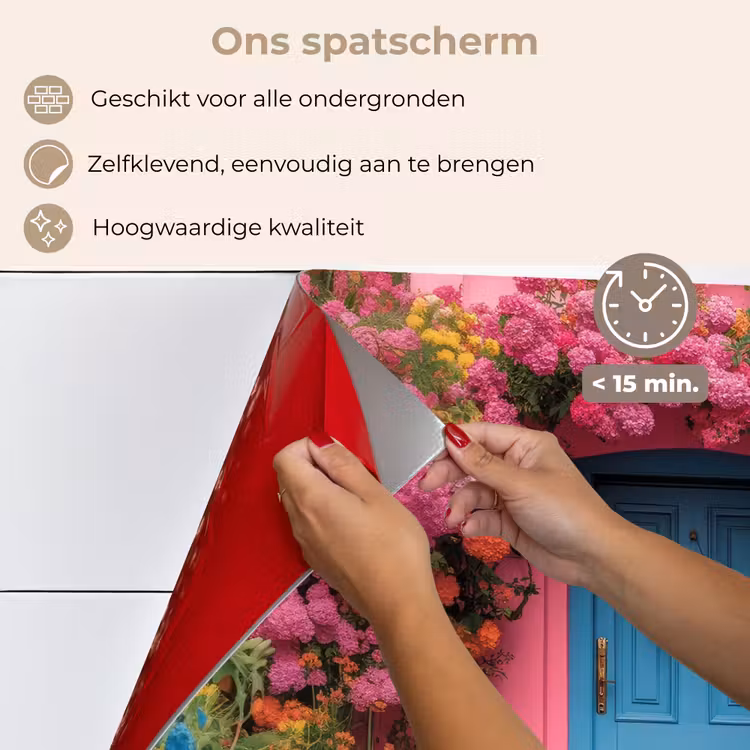 Spatscherm keuken - Bloemen - Deur - Roze — 3
