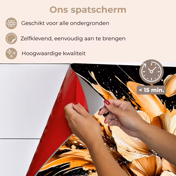 Spatscherm keuken - Bloemen - Goud - Graffiti - Zwart - Abstract — 4