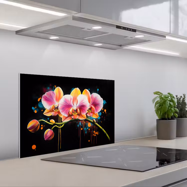 Spatscherm keuken - Orchidee - Graffiti - Kleurrijk - Bloemen - Abstract — 5
