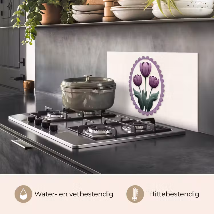 Spatscherm keuken - Tulpen - Paars - Lijst - Bladeren — 7