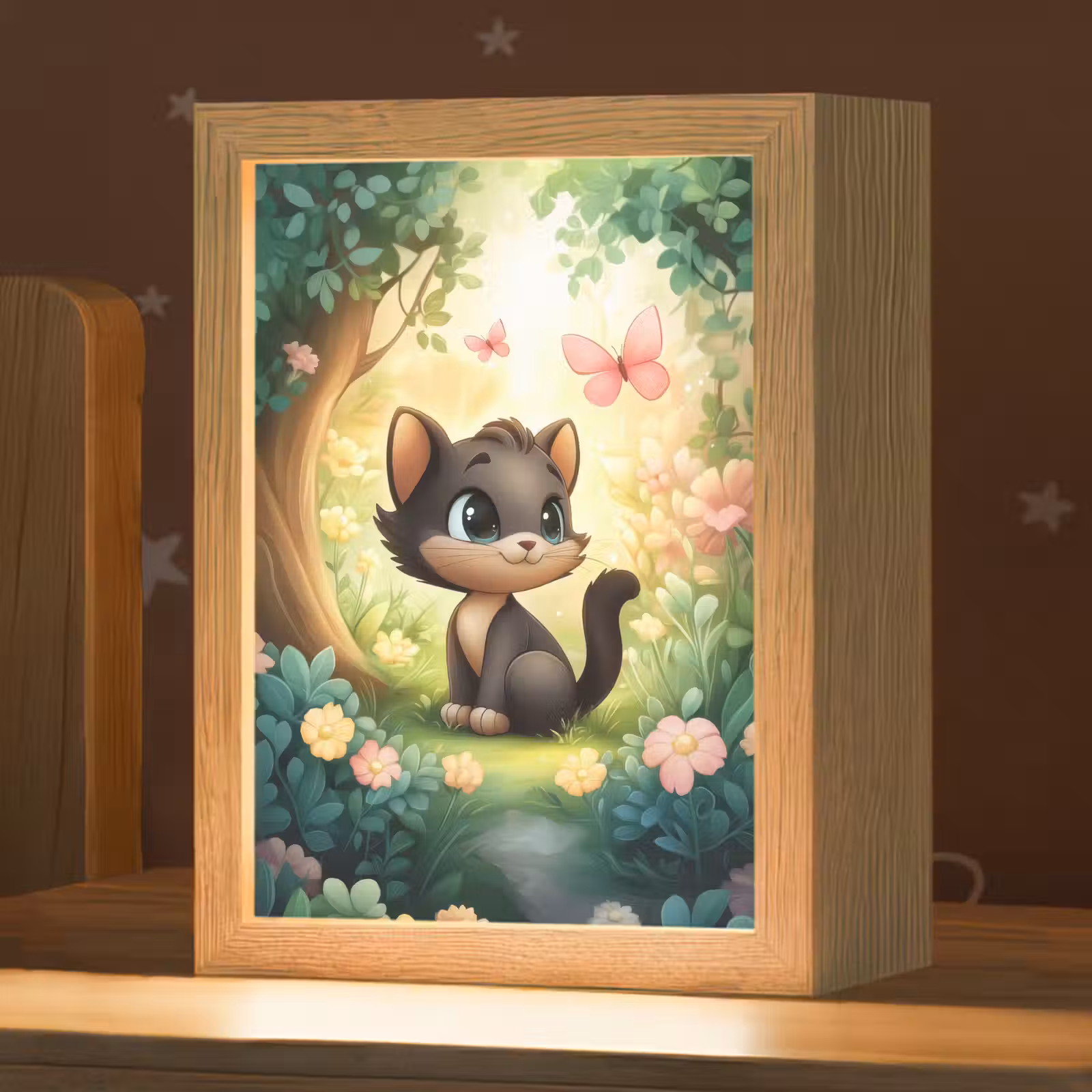 Nachtlampje - Kat - Zwart - Bos - Vlinders — 1