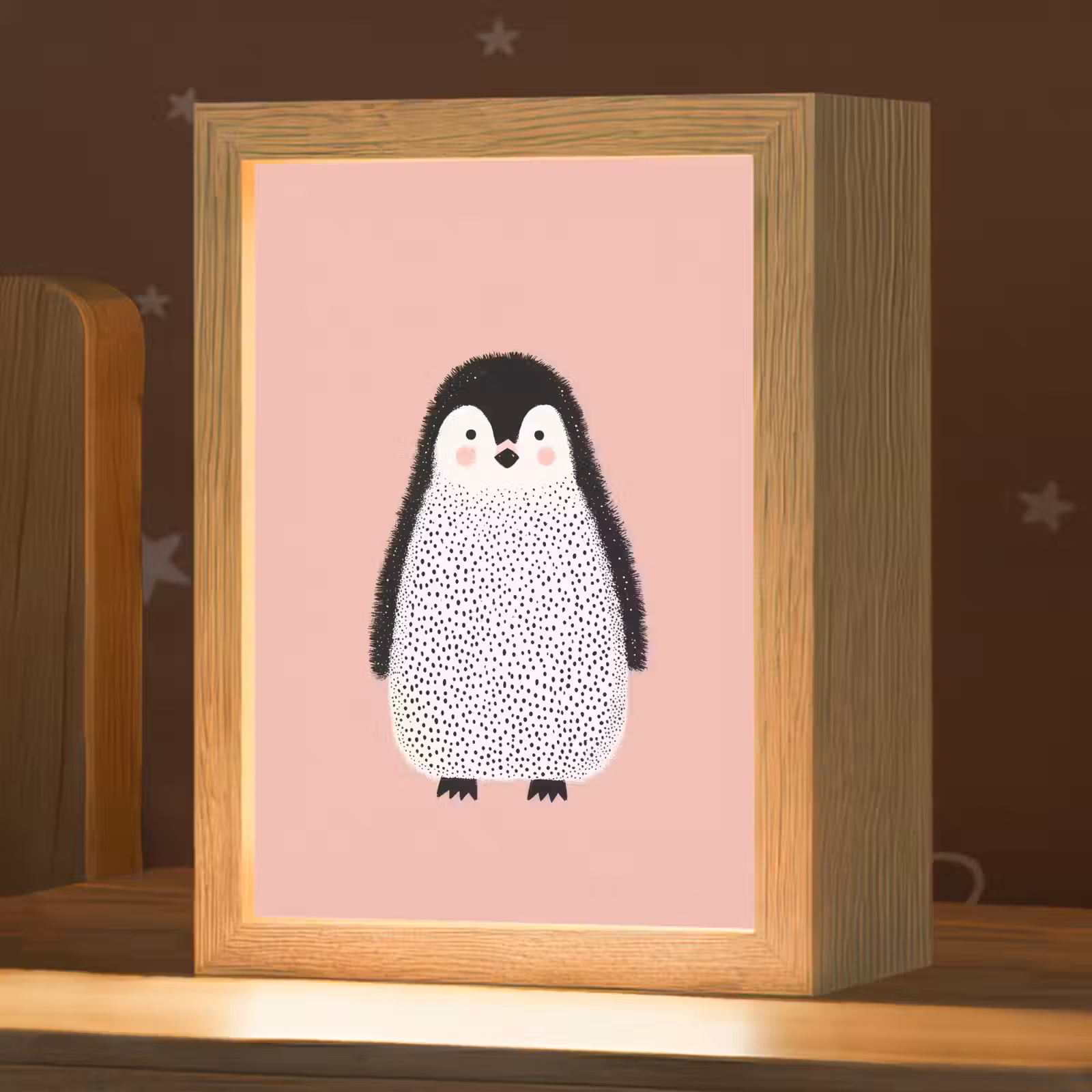 Nachtlampje - Pinguïn - Stippen - Minimalistisch - Roze — 1