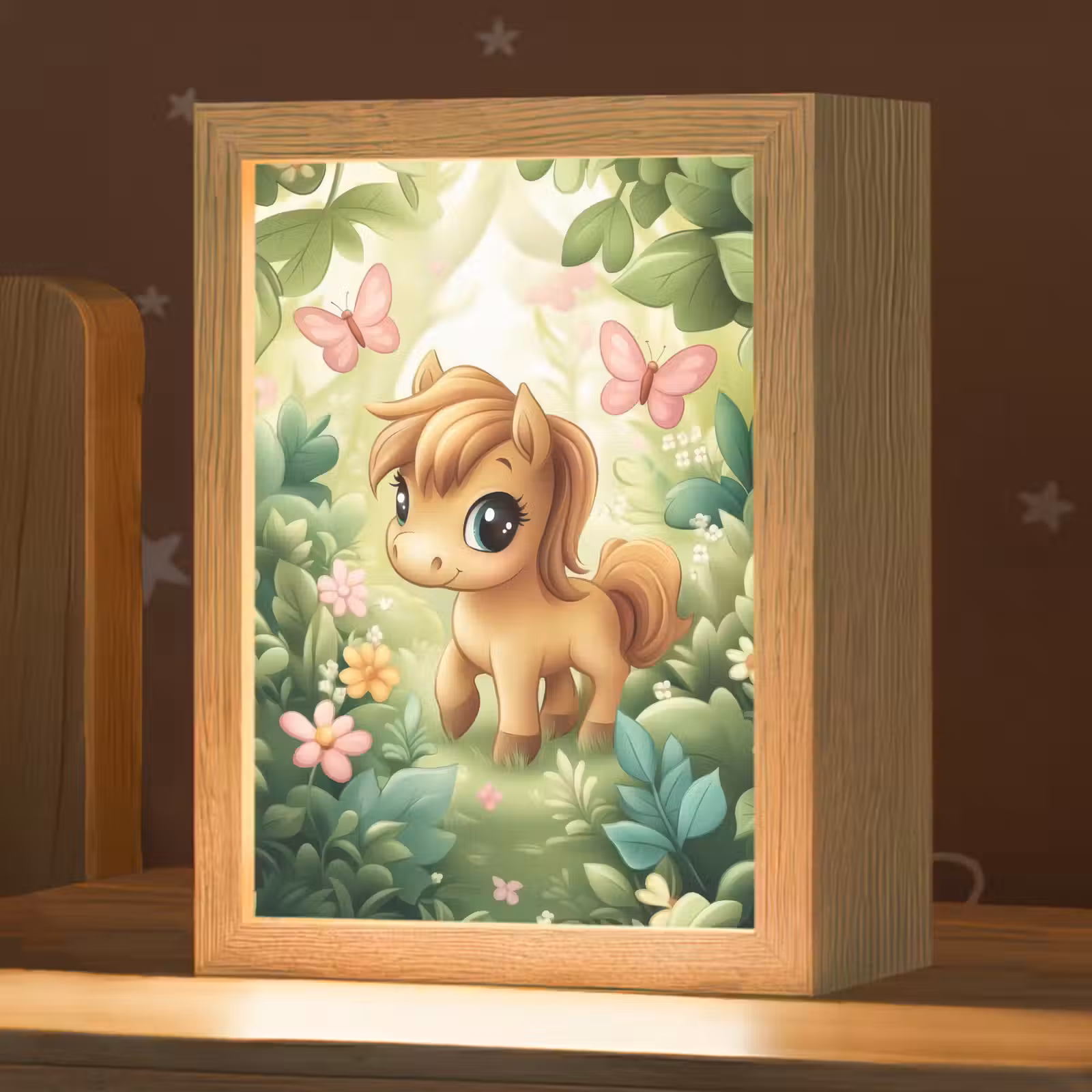 Nachtlampje - Pony - Bruin - Cartoon - Vlinders — 1