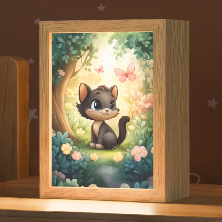 Nachtlampje - Kat - Zwart - Bos - Vlinders — 1