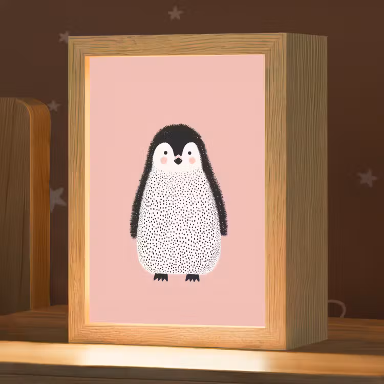 Nachtlampje - Pinguïn - Stippen - Minimalistisch - Roze — 1