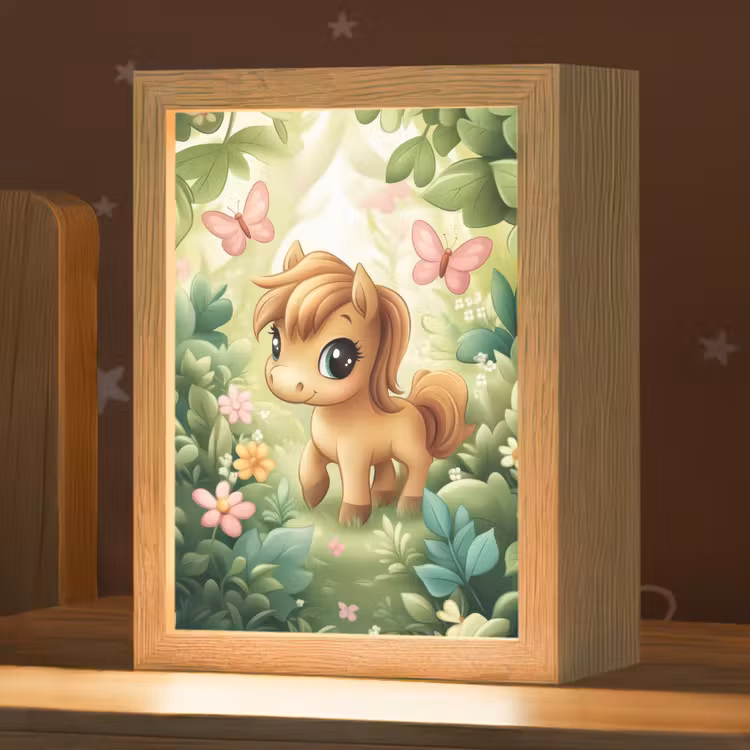 Nachtlampje - Pony - Bruin - Cartoon - Vlinders — 1