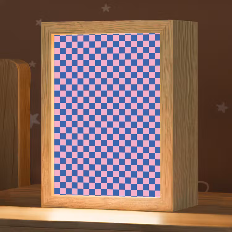 Nachtlampje - Dambord - Blauw - Patroon - Roze — 1