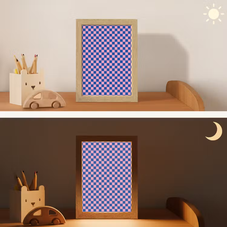Nachtlampje - Dambord - Blauw - Patroon - Roze — 5
