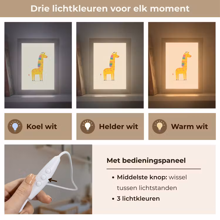 Nachtlampje - Giraffe - Regenboogmanen - Beige — 7