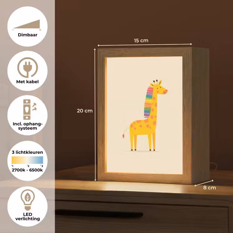 Nachtlampje - Giraffe - Regenboogmanen - Beige — 8