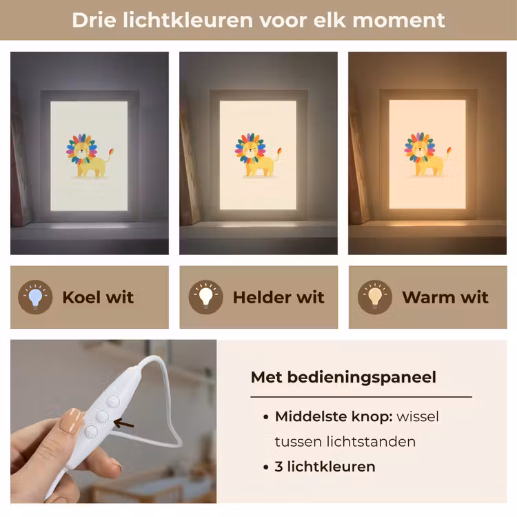 Nachtlampje - Leeuw - Kleurrijke manen - Beige — 7