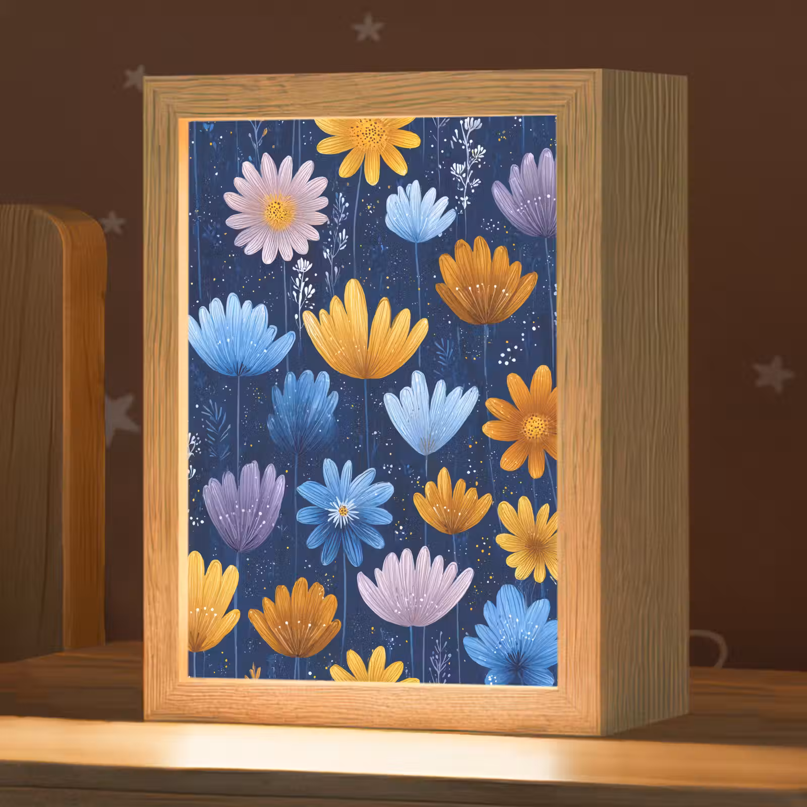 Nachtlampje - Bloemen - Patroon - Blauw - Contrast — 1