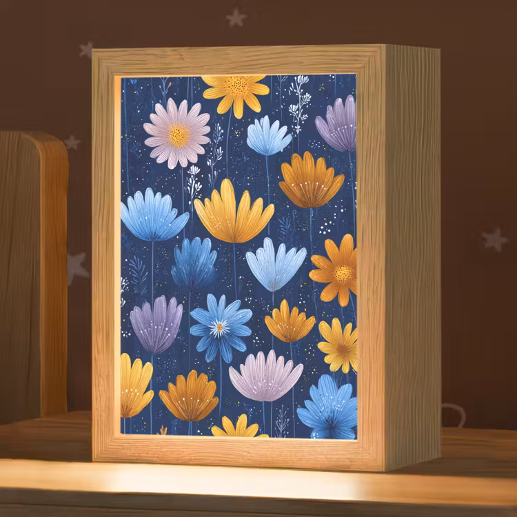 Nachtlampje - Bloemen - Patroon - Blauw - Contrast — 1