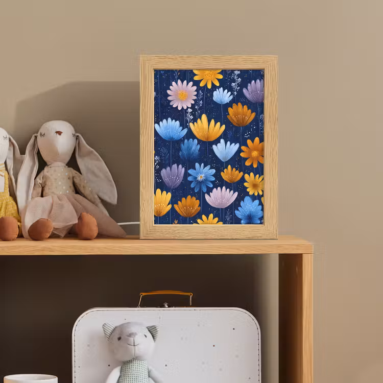 Nachtlampje - Bloemen - Patroon - Blauw - Contrast — 3
