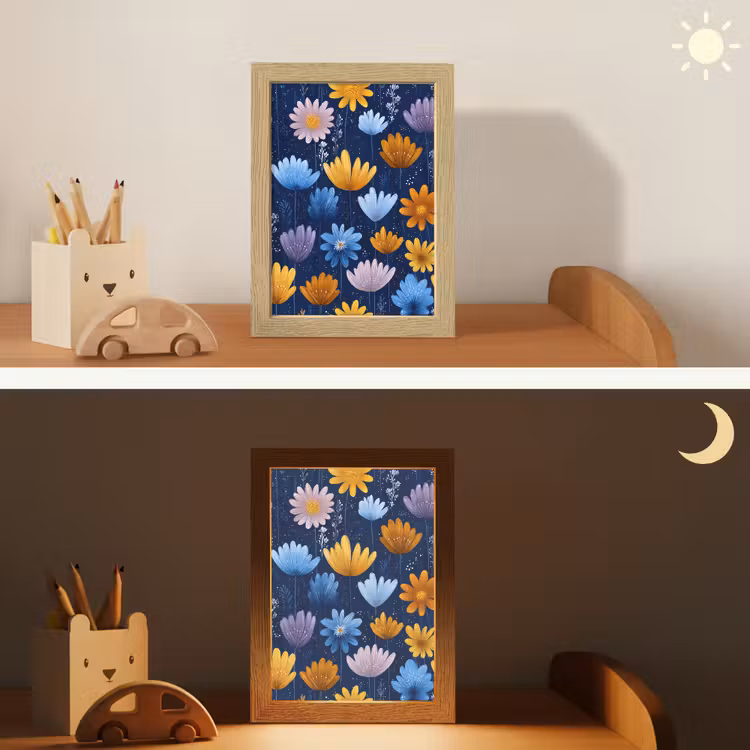 Nachtlampje - Bloemen - Patroon - Blauw - Contrast — 5