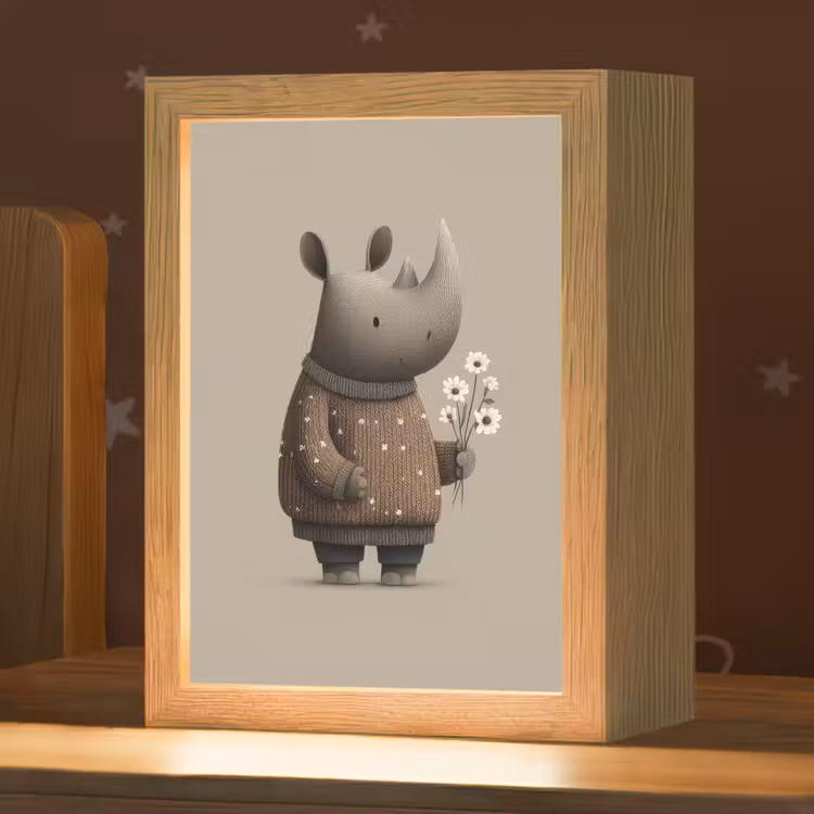 Nachtlampje - Neushoorn - Witte bloemen - Lief — 1