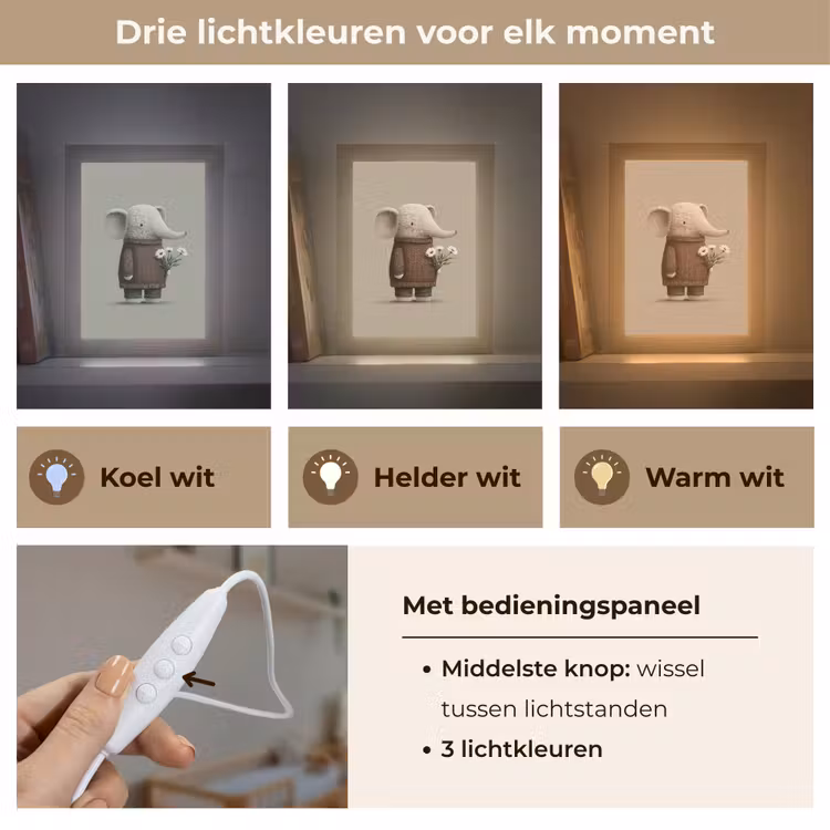 Nachtlampje - Olifant - Witte bloemen - Kindvriendelijk — 7