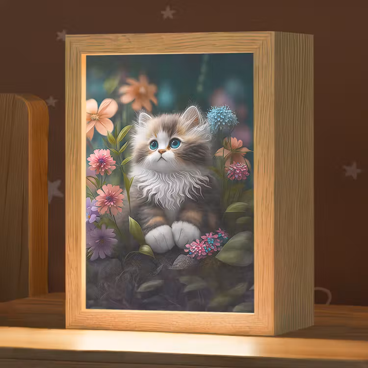 Nachtlampje - Kitten - Illustratie - Bloemen - Natuur - Kat — 1