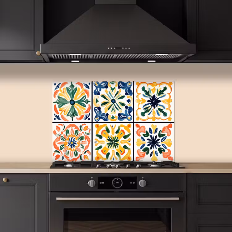 Spatscherm keuken - Spaans - Tegels - Keramiek - Bloemen — 2