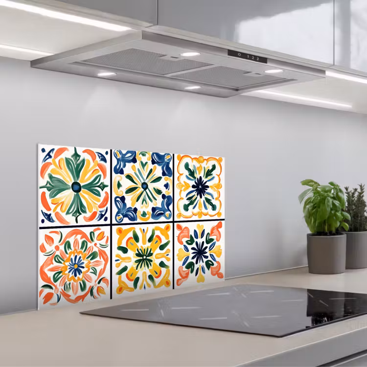 Spatscherm keuken - Spaans - Tegels - Keramiek - Bloemen — 5