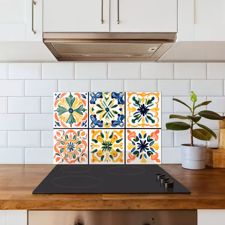 Spatscherm keuken - Spaans - Tegels - Keramiek - Bloemen — 6