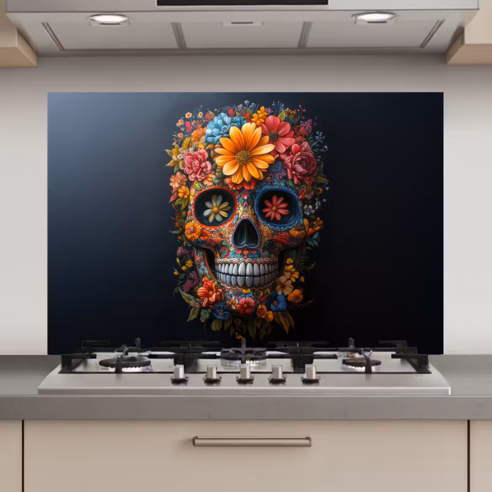 Spatscherm keuken - Bloemen - Kleurrijk - Schedel — 1