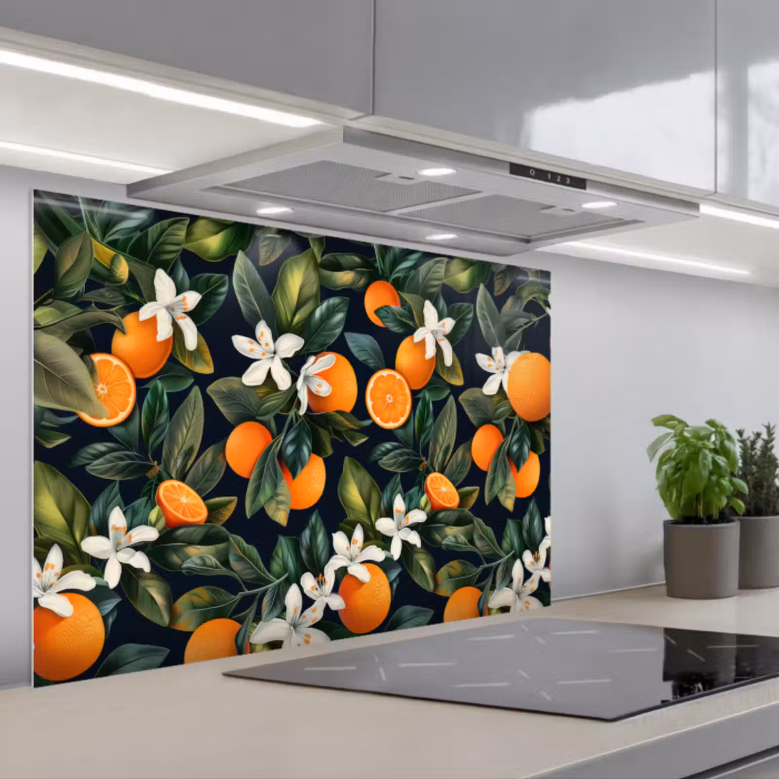 Spatscherm keuken - Sinaasappels - Bloesems - Bladeren - Tropisch — 1