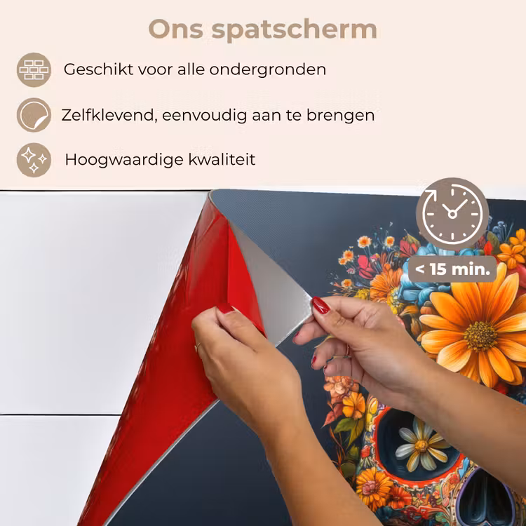 Spatscherm keuken - Bloemen - Kleurrijk - Schedel — 4