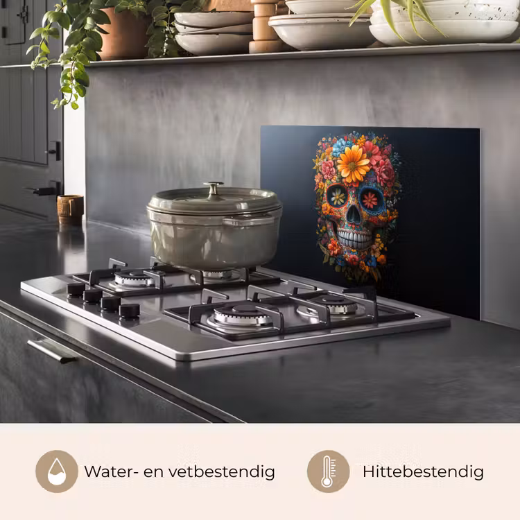 Spatscherm keuken - Bloemen - Kleurrijk - Schedel — 7