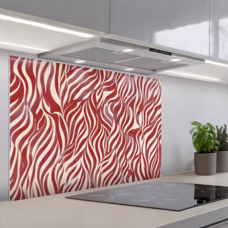 Spatscherm keuken - Golvende vormen - Abstract - Rood — 1