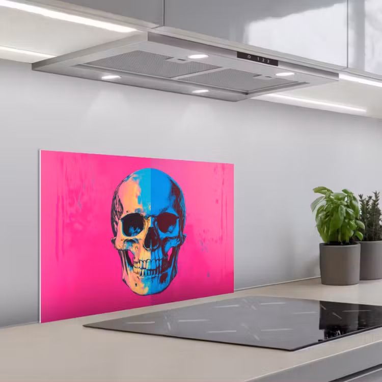 Spatscherm keuken - Neon - Blauw - Pop-art - Schedel — 5