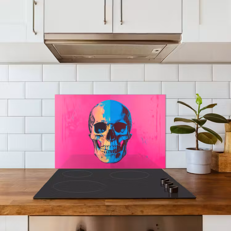 Spatscherm keuken - Neon - Blauw - Pop-art - Schedel — 6